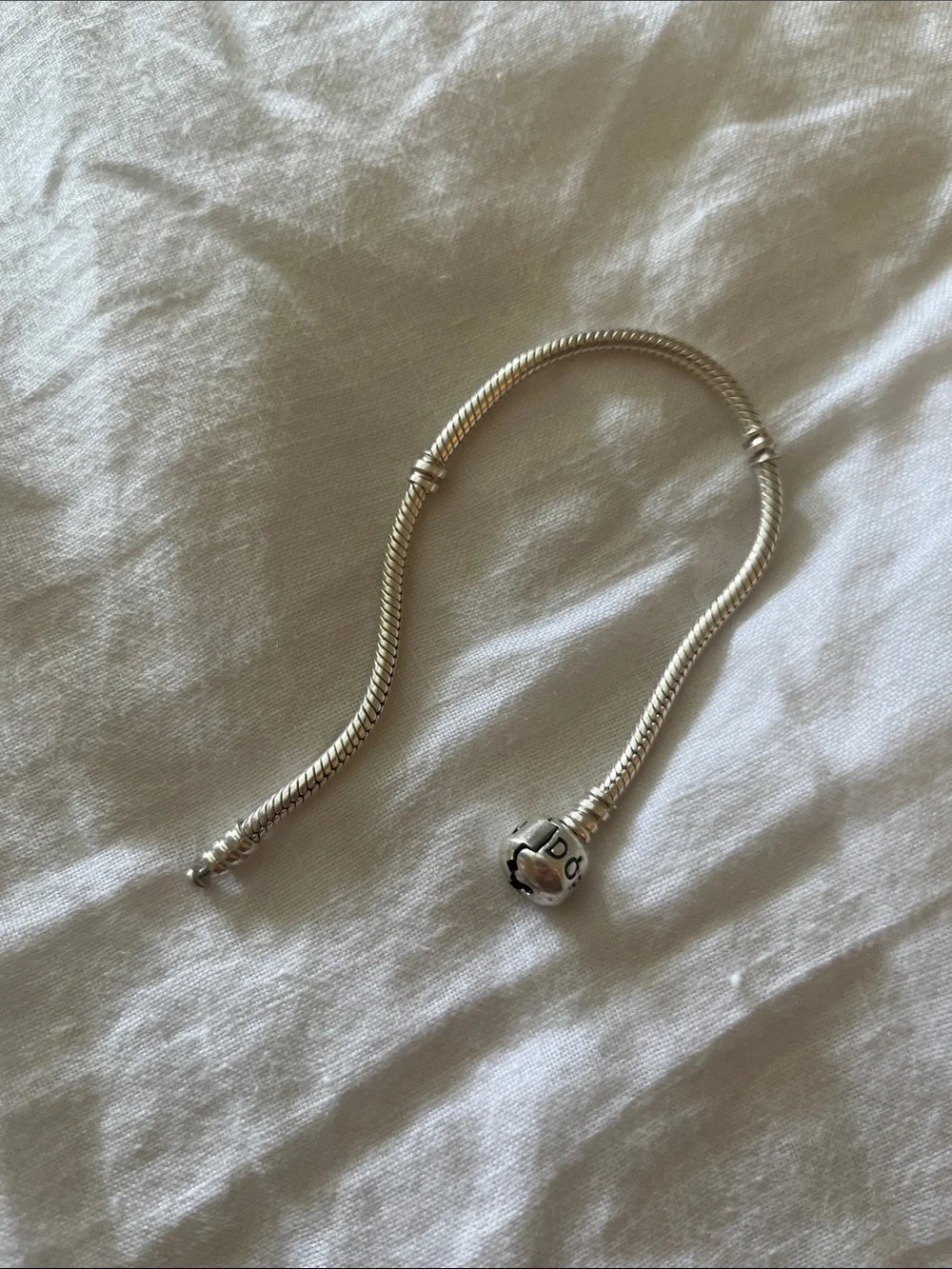 Pandora Silver Snake Chain Bracelet with Branded Barrel Clasp - Silver